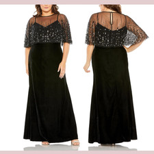 NWT Mac Duggal 24W 9228 Sleeveless Velvet Gown with Embellished Cape S1391