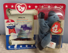 TY Lefty the Donkey, The End the bear, Beanie Baby 2000 McDonald's Toy, Unopened