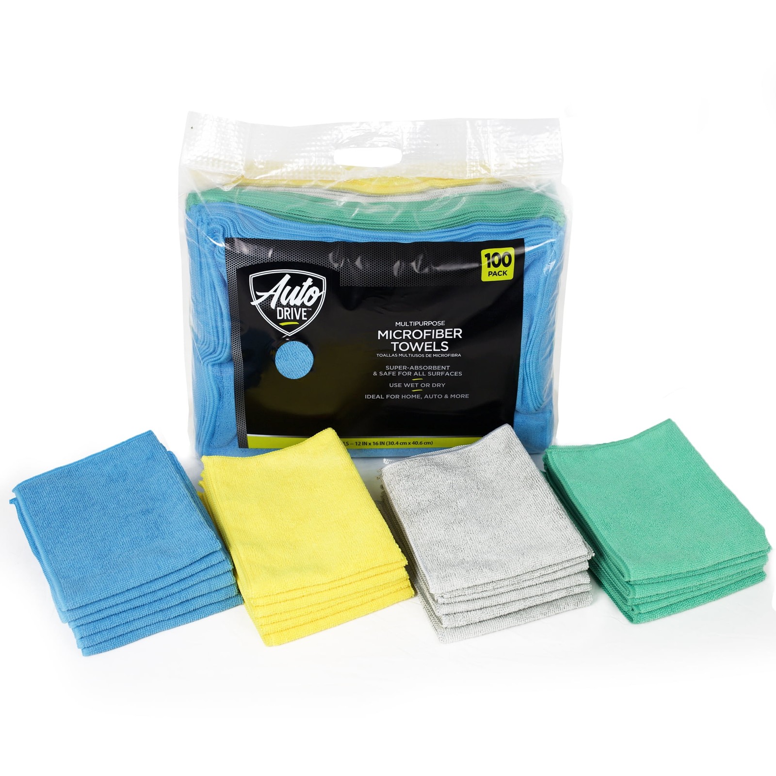 Auto Drive Multipurpose Microfiber Cleaning Towels 12x16 Inches 100 Pack