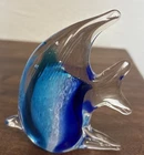 Vintage Murano Style Art Glass Tropical Fish Paperweight Blue And Clear Glass