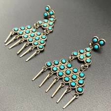Vintage Zuni Native Chandeliers Turquoise Snake Eye Silver Dangle Earrings