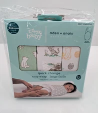 Aden + Anais Disney Baby 3 Pack Easy Swaddles Zipper Bottom Winnie the Pooh NEW