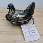 VTG Fenton Carnival Glass Chicken Hen On Nest Amethyst Small Covered Dish 5.5"