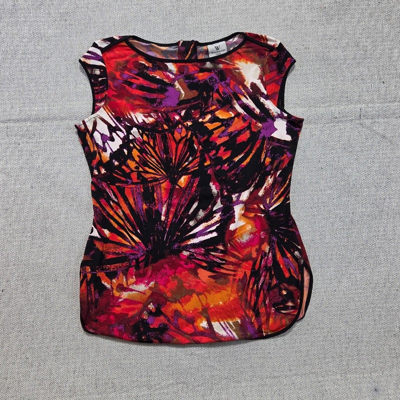 Worthington Womens Multi Floral Print Blouse Top Size S Round Neck Short Sleeve