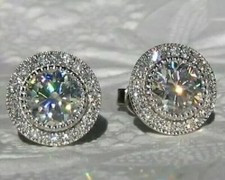 3.20 Ct Lab Created Round Cut Diamond Halo Stud Earrings 14K White Gold Finish
