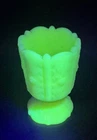 VINTAGE FENTON URANIUM TOOTHPICK or CANDLE HOLDER LIME GREEN CUSTARD DAISY