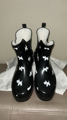 Norty Women s Low Ankle Rubber Rain Boots Waterproof Shoes Size 7 Black Scottie