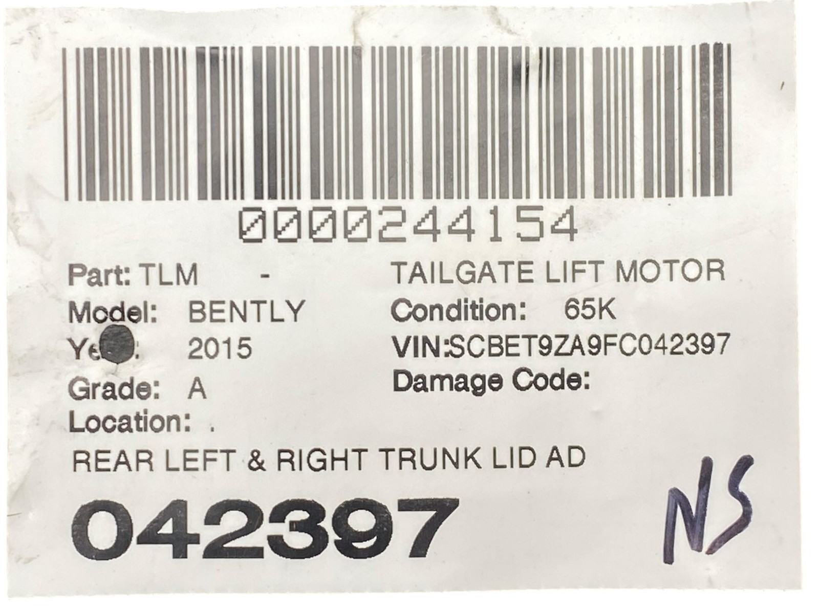 2013-2019 BENTLEY FLYING SPUR 4W 223B REAR LEFT & RIGHT TRUNK LID MOTOR SET (2)