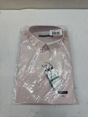 Perry Ellis Men's Lux Cotton Poplin Dress Shirt Pink Marshmallow 16 34/35