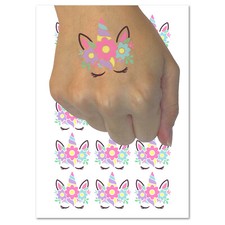 Pretty Sleepy Unicorn Face Temporary Tattoo Water Resistant Fake Body Art Set