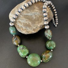 Chunky Navajo Spider Web Green Turquoise Sterling Silver Necklace 20