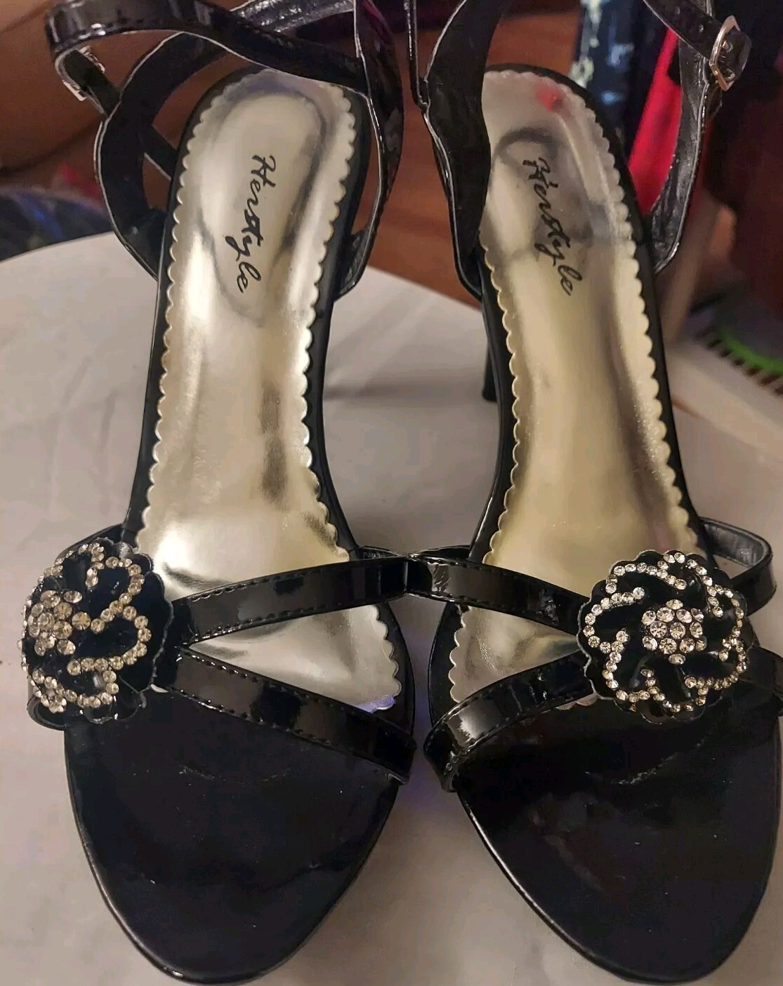 Herstyle Black Patent Leather Rhinestone Studded Stil… - Gem