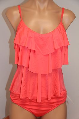 NWT Kenneth Cole Reaction Swimsuit Tankini 2pc Set Sz L Ruffles
