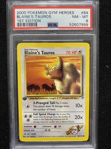 Blaine's Tauros (1st Edition) graded PSA 8 for sale on eBay