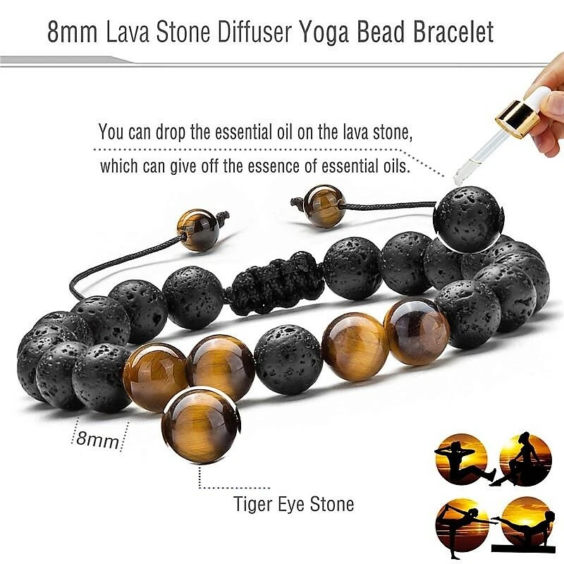 Adjustable Lava Tiger Eye Bracelet Essential Oil Anxiety Stress