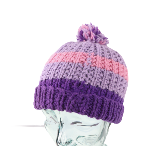 Hand Knit Crochet Pom Beanie Hat Cap 