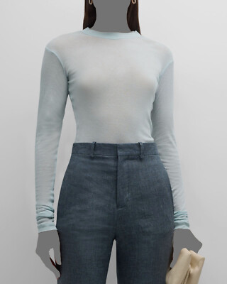 Bite Studios Women's Blue Long Sleeve Ribbed Jersey T-Shirt Tee Top Size M