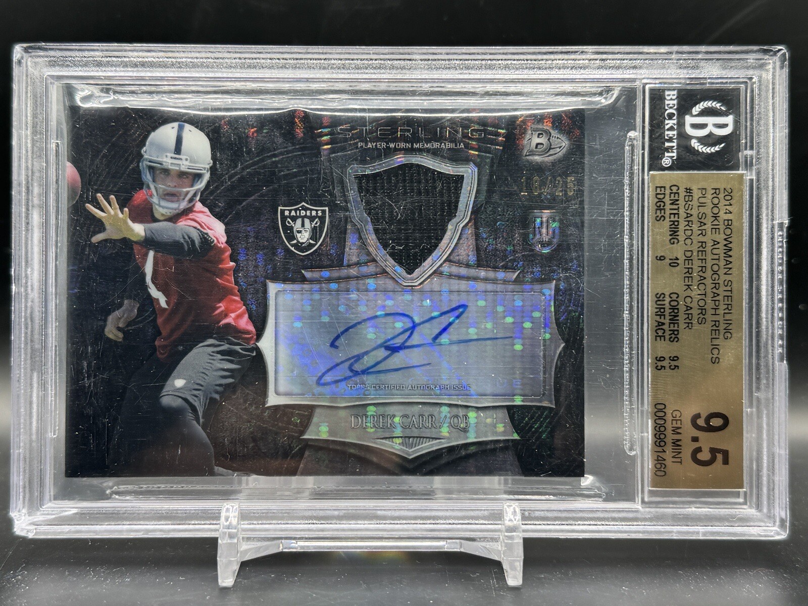 Derek Carr Bowman Sterling Autograph Rookie Relics #DC Pulsar Refractor