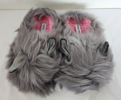 Steve Madden Fuzzy Bunny Slippers Gray JBuniev Girls Size 2/3