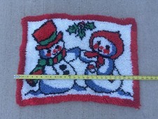 Vintage Finished Snowman Latch Hook Christmas Rug Wall Hanging Holiday 23X29"