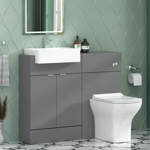 1100 Floor Standing Vanity Unit Semi Recessed Basin 2 Door BTW Qubix Toilet Pack
