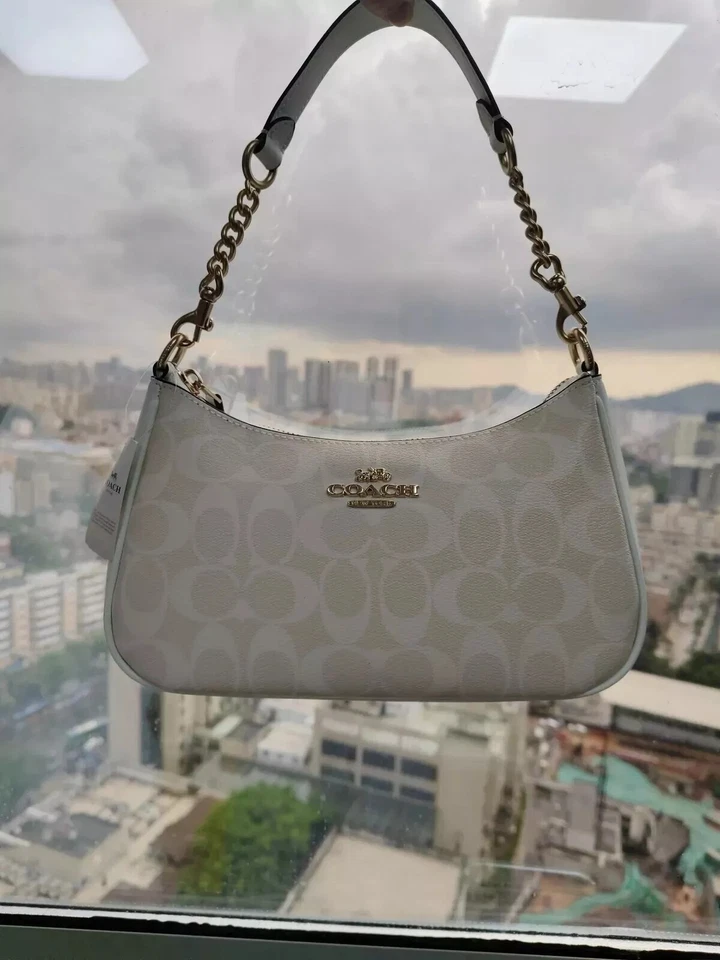 NEU Coach Teri modische Schultertasche aus beschichtetem Leder Canvas gletscherweiß CA48 - Bild 3 von 4