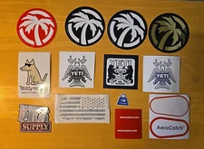 13 STICKER LOT: YETI, AMERICAN FLAG, TEDDY THE DOG, AEROCATCH and More