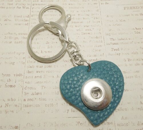 PORTE-CLÉS cœur bouton Snap Button Pop It In Noosa style Coeur Plein Cuir Bleu Amour - Photo 1 sur 3