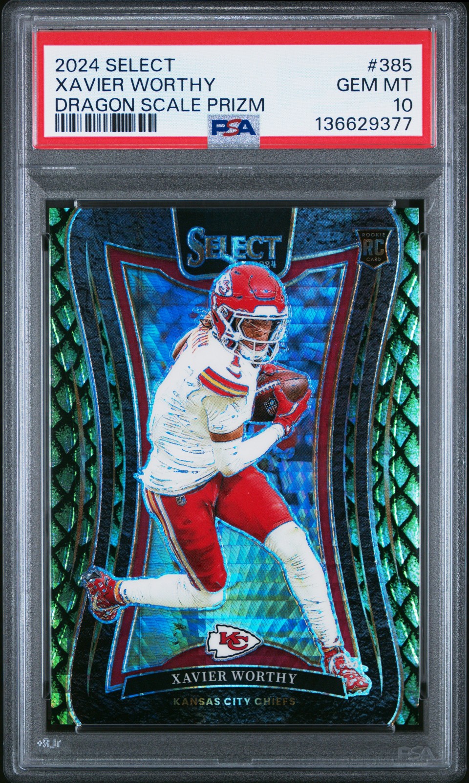 Xavier Worthy 2024 Panini Select Suite Level Rookie Dragon Scale RC /81 PSA 10