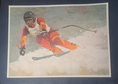 BART FORBES ART PRINT  '' Calgary 1988 '' OLYMPIC SKI RACER SKIER WINTER SCENE N/R