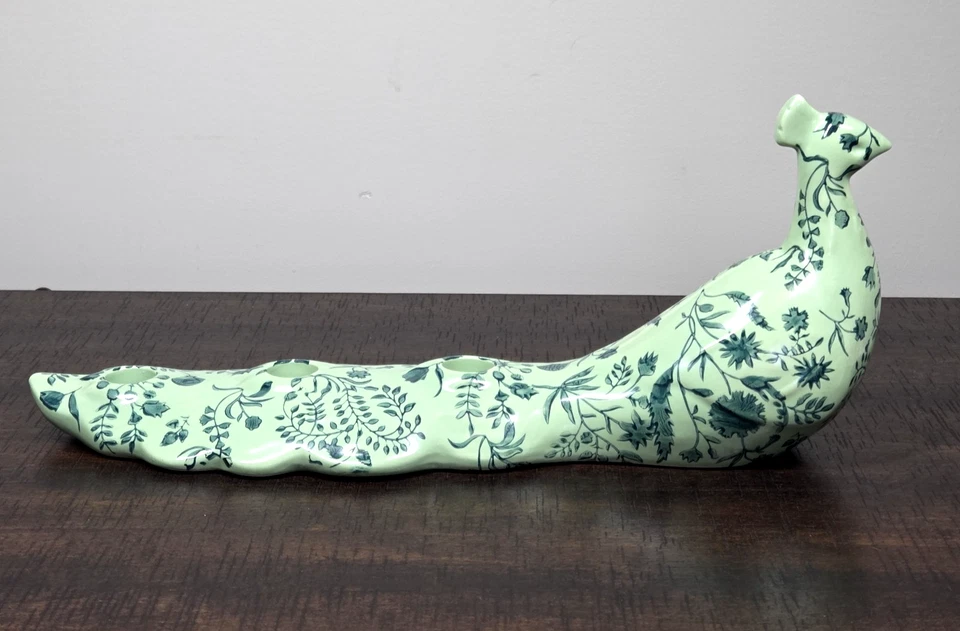 Anthropologie Peacock Candle Holder Green Floral 3 Taper Stoneware NEW w/tag - Image 2 of 4