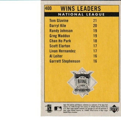 2001 Upper Deck Vintage National League Wins Leaders   - Image 2 of 2