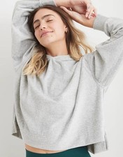 Aerie Women Light Gray Oversized Hooded Cropped Sweatshirt Size Small