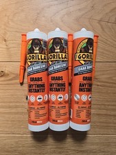 3 x Gorilla Grab Adhesive Heavy Duty All Purpose Instant Waterproof white 290ml