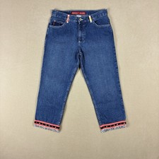 Guess Women’s Vintage Beaded Crop Jeans 30 Blue Fringe Hem Made in USA