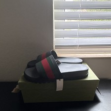 Gucci Mens Web Stripe Slide Sandals Black/Gre...