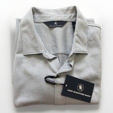 NWT 98.50 Hart Schaffner Marx Full-Button S/S Polo Shirt Cotton Light Gray L 