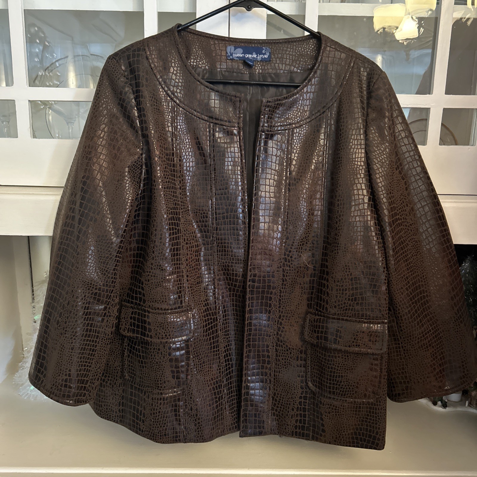 Susan Graver faux leather Women Brown Snakeskin  jacket Size S