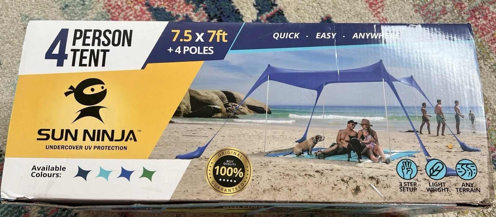 SUN NINJA Pop Up Beach Tent Sun Shelter UPF50+,Ground Pegs and Stability Poles