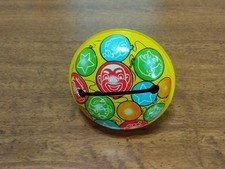 Vintage Metal Noise Maker Toy Colorful Clown Plastic Handle Tin Lithograph