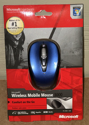 Blue Microsoft Wireless Mobile Mouse 3000 Model 1359, 1051 Sealed Hardware NOS