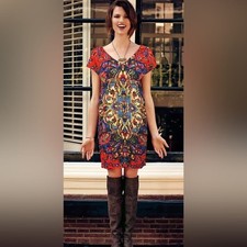 Maeve Anthropologie brightly colored hi low hem bohemian mini dress. Sz XS.