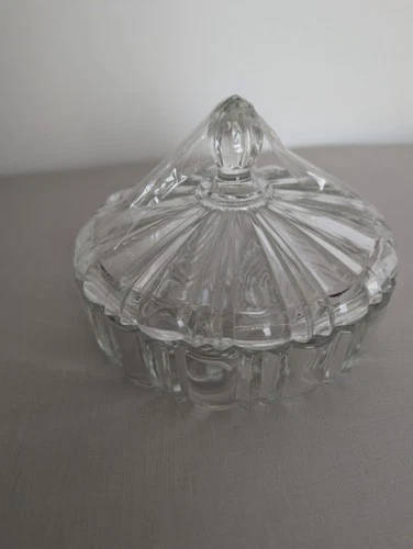 Vintage Anchor Hocking Old Cafe Candy Dish Spider Web Bottom With Lid