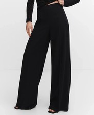Mango L24017 Black Wide Leg High-Waist Palazzo Trouser Pants in Black Size US 2