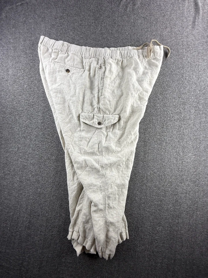 Caribbean Linen Cargo Pants Mens 45x27 Drawstring Elastic Waist Relaxed Fit - Image 3 of 4