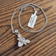 Sterling Silver White CZ Bee Necklace 18 Stamped 925 New