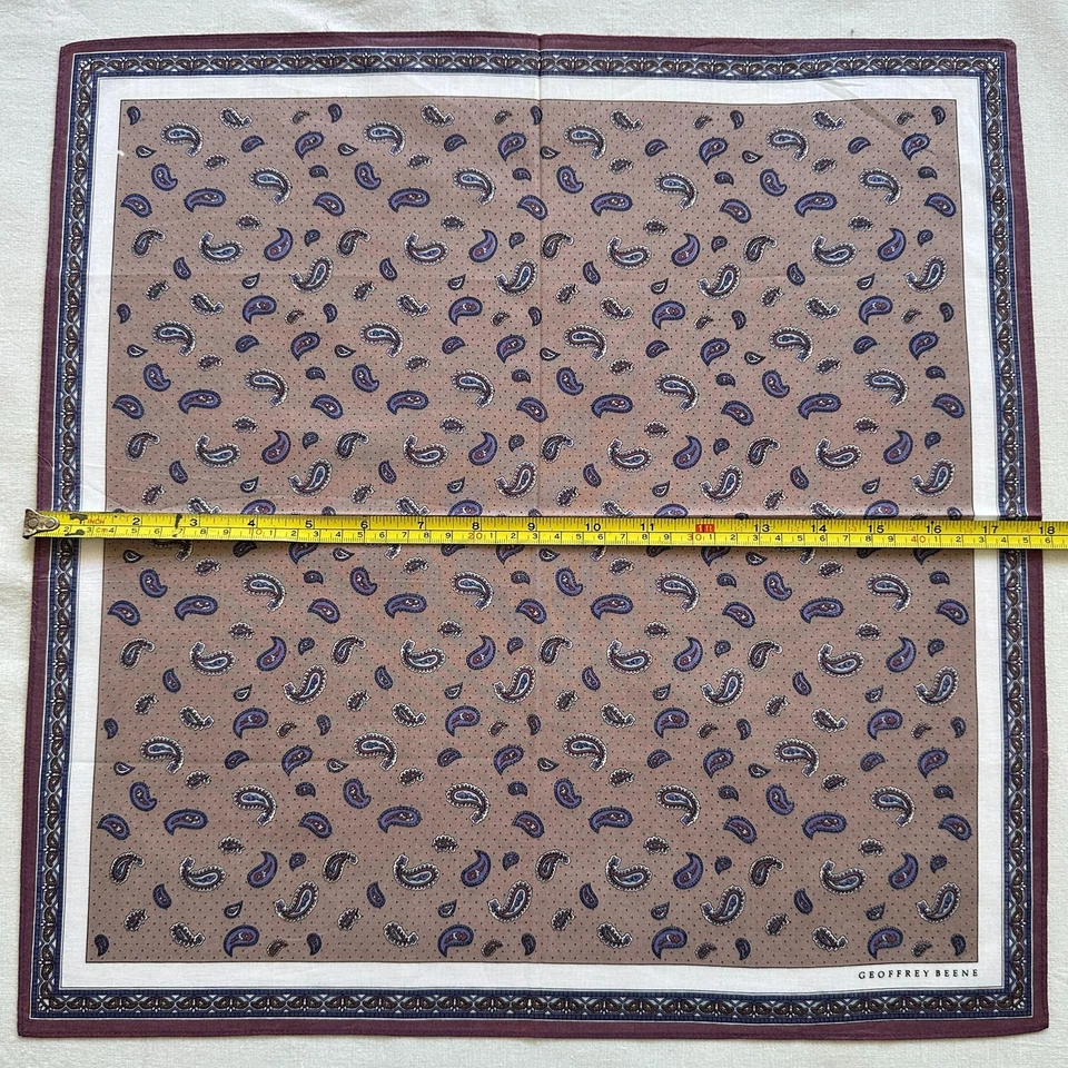 Men Handkerchief Vintage Cotton Dark Red Purple Paisley Pattern Pocket Square 18 - Image 3 of 3