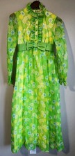 Vintage Montgomery Ward Sz XS Vibrant Green  Yellow Daisy Dress P P 16"