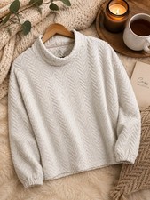 Maurice s Women's Cream Chevron Textured Quilted Cowl Neck Sweatshirt S