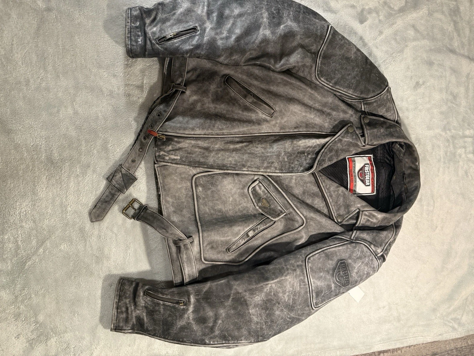 Vintage First Gear Jacket Men XL Leather Motorcycle Buckle Distressed Biker Heav - product detail image 1
